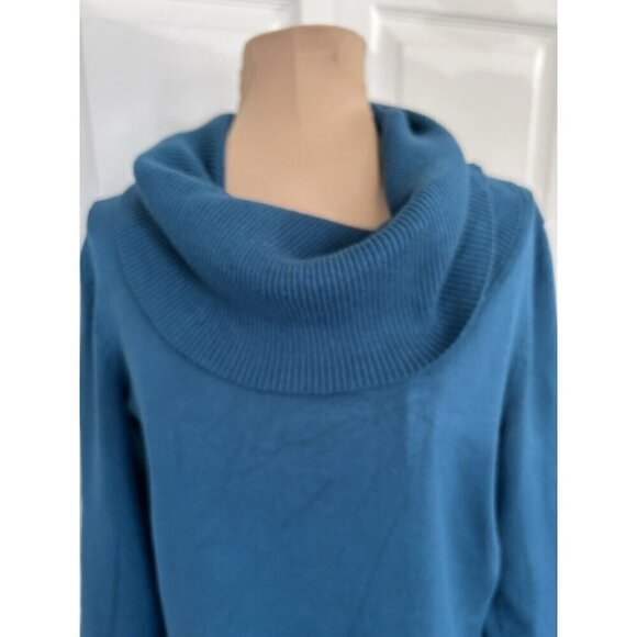 Cable & Gauge Wide Rib Cowl 3/4 Sleeve Knit Sweater Deep Teal Sz S - Picture 2 of 7